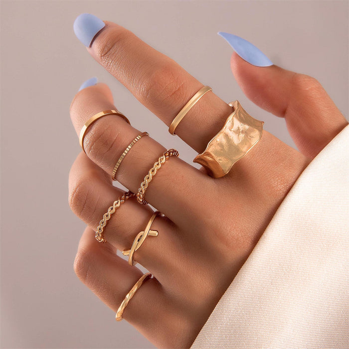 Creative cold style irregular wide edge ring 8-piece set