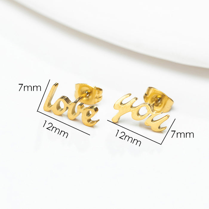 Love You Asymmetric Stainless Steel Stud Earrings - Cute and Playful Jewelry for Couples