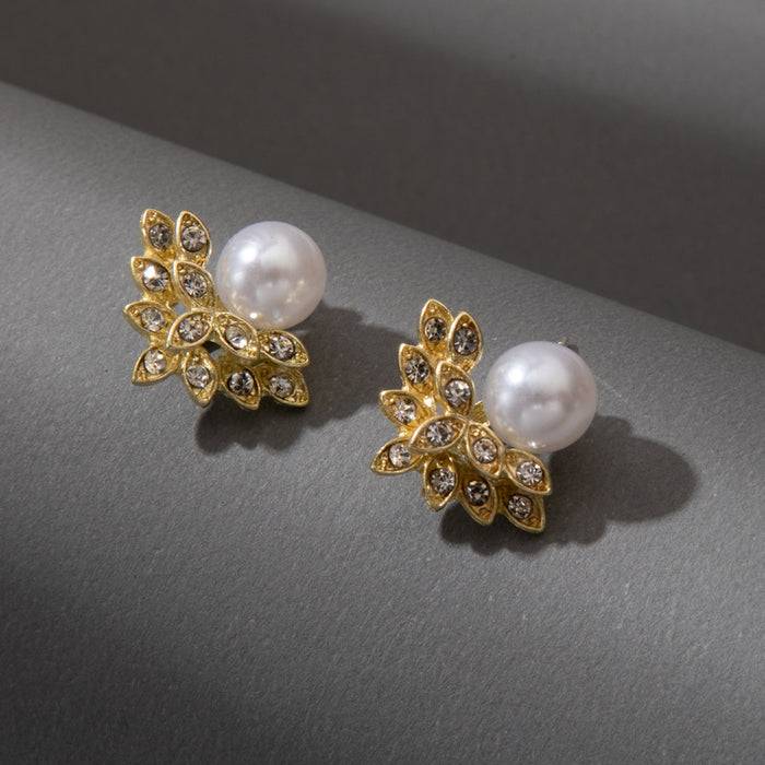 Bow imitation pearl diamond earrings niche front and back earrings