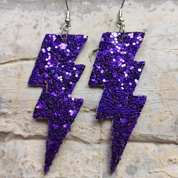 Carnival Style Glitter Lightning Leather Earrings with Bold Design