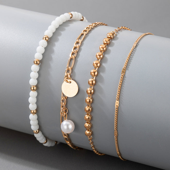 White Pearl Bead Pendant Bracelet Set - Four-Piece Jewelry Collection