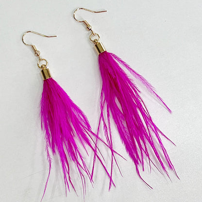 Pink Ostrich Feather Earrings with Barbie Pink Party Style for Christmas