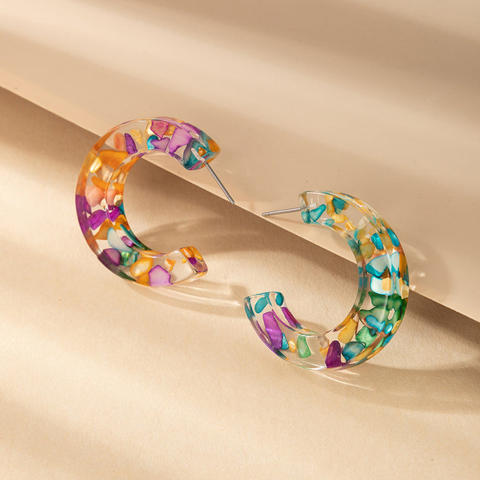 Cylindrical Acetate Acrylic C-Shaped Trendy Earrings