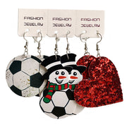 Christmas Western Cowboy PU Leather Teardrop Earrings with Sports and Snowman Design - wallojewerly 
