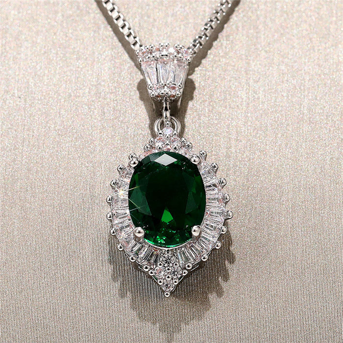 Vintage Elegant Emerald Zircon Bridal Necklace Engagement Dinner Necklace