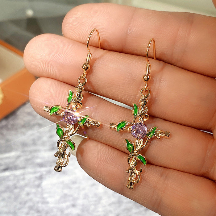 Leaf Drop Oil Zircon Earrings Women's Earrings Wholesale