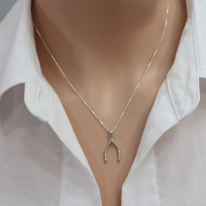 Herringbone Pendant Necklace Wishbone Clavicle Chain