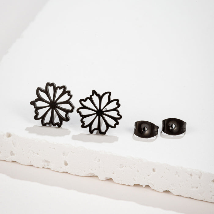 Geometric Flower Hollow Stainless Steel Stud Earrings - Chic and Minimalist Floral Jewelry