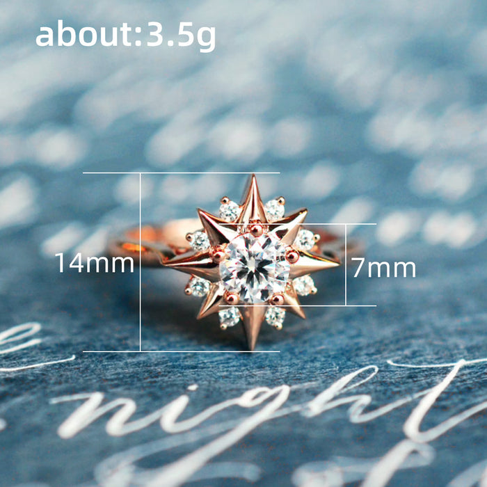 Anillo creativo en forma de estrella de oro rosa, elegante anillo para el meñique con diamantes