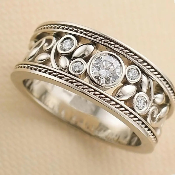 Baroque style hollow flower ring retro wide version women's ring