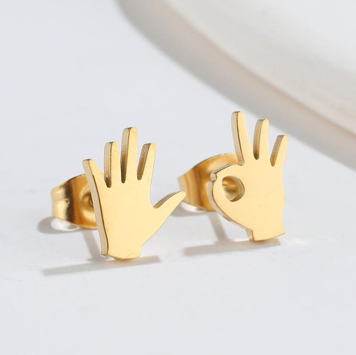 Hand Gesture Stainless Steel Stud Earrings - Fun and Creative Asymmetric Jewelry