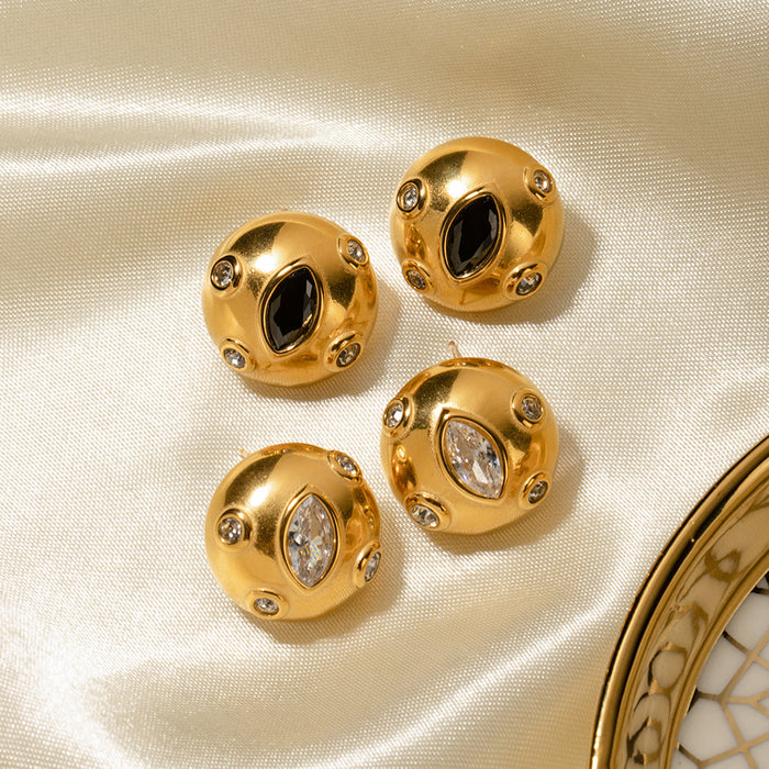 Pendientes de acero inoxidable chapado en oro de 18 quilates con incrustaciones de circonitas cúbicas - Joyas de diseño vintage para mujer
