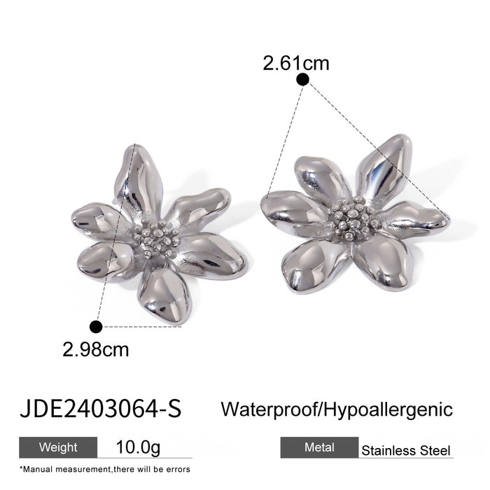 Pendientes de acero inoxidable con forma de flor irregular de seis pétalos: pendientes florales de acero de titanio y oro de 18 quilates