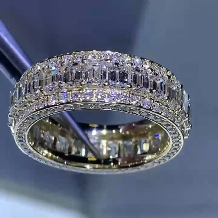 Luxury full inlaid T-shaped diamond zircon ring high-end square diamond ring