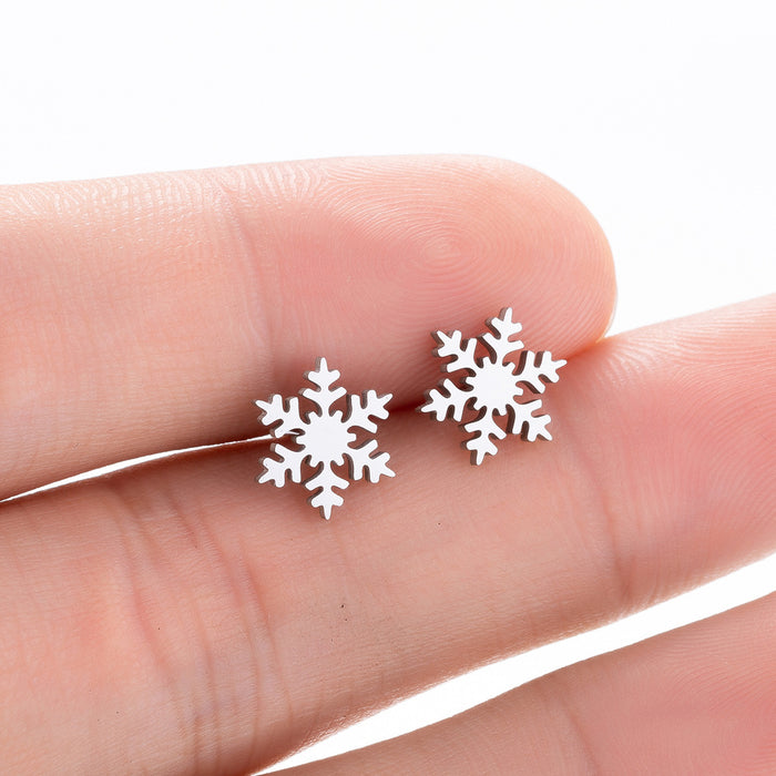 Vintage Snowflake Stainless Steel Stud Earrings - Winter-Themed Jewelry for a Chic Look - wallojewerly 