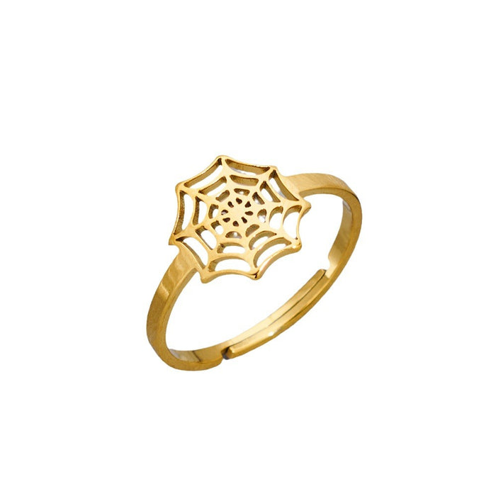 Stainless steel Halloween spider web ring, funny open ring wholesale