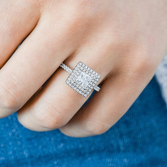 Classic geometric square diamond ring, elegant engagement diamond ring for women