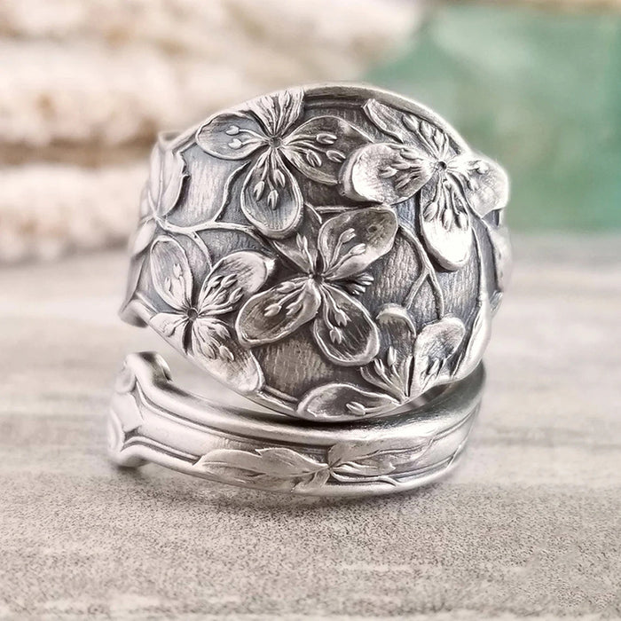 Anillo floral vintage con diseño de flores de estilo oscuro, anillo de compromiso para mujer