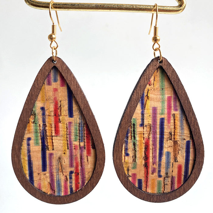 Wooden plaid earrings