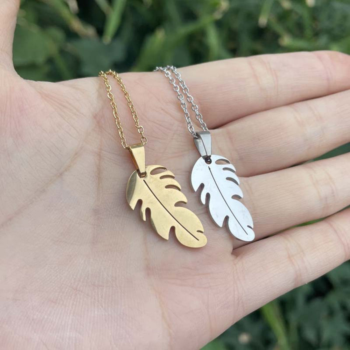 Feather Pendant Sweater Chain - Vintage-Inspired Wing and Leaf Jewelry for Couples - wallojewerly 