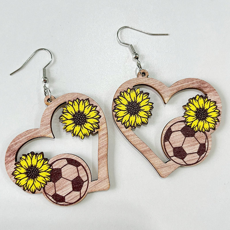 Wooden Love Football Earrings