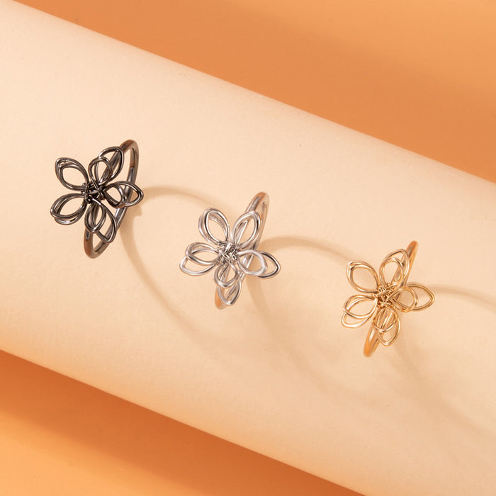 Three-dimensional flower hollow ring three-piece set simple geometric flower combination