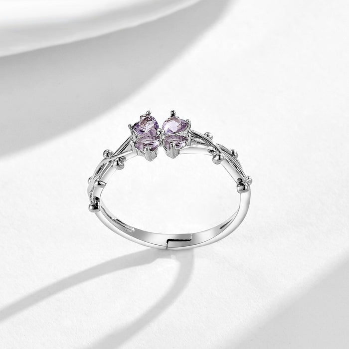 Wholesale purple-pink zircon four-leaf clover flower rings