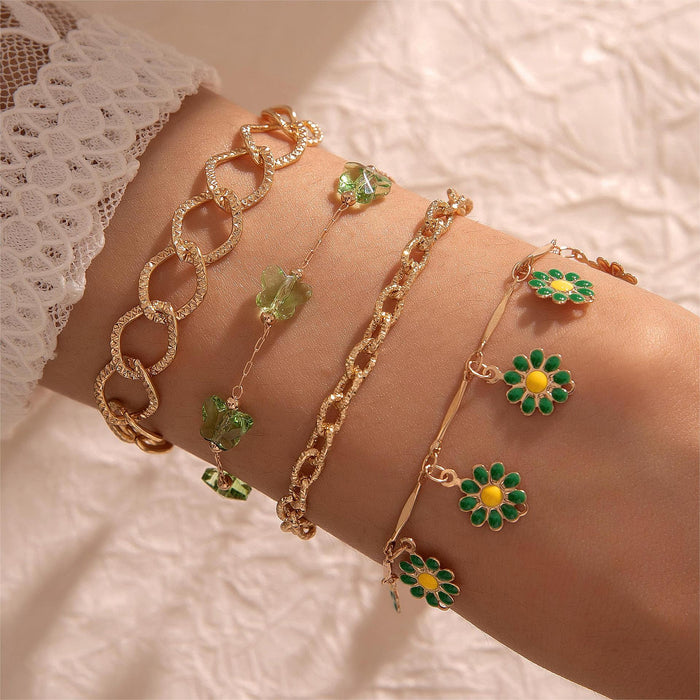 Bohemian Colorful Daisy Flower Beaded Bracelet Set - Creative Geometric Chain Jewelry