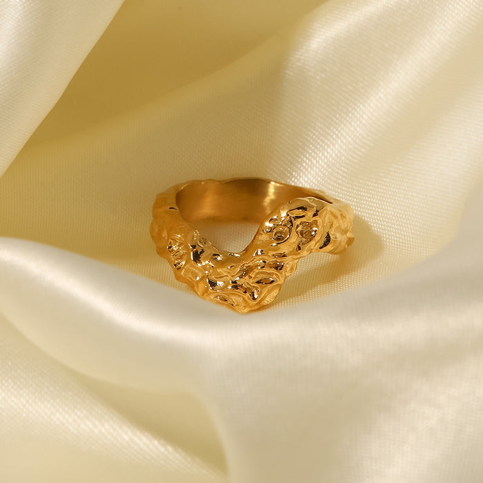 Vintage 18K Gold Plated Stainless Steel Ring with Textured Finish