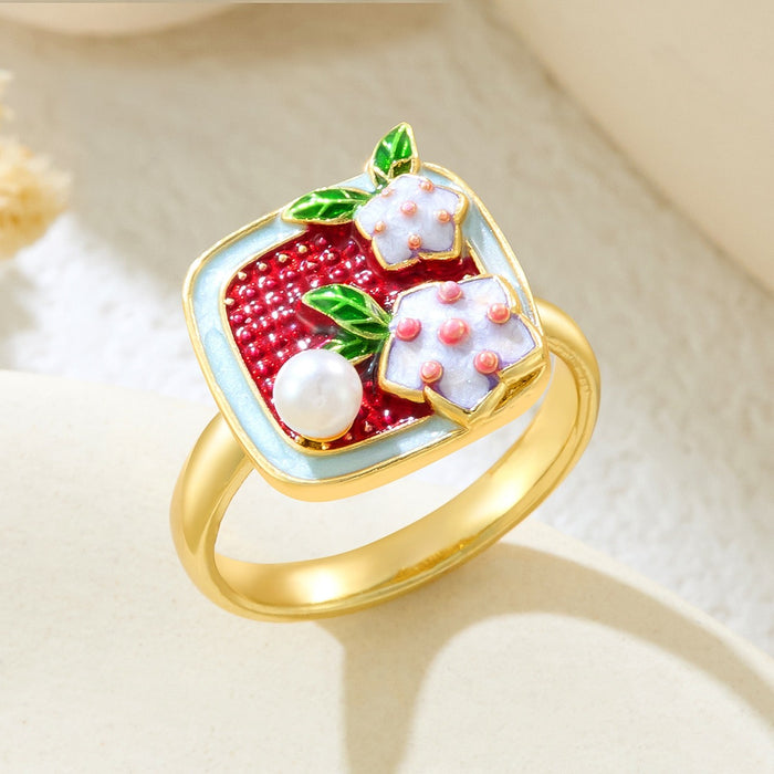 Wholesale copper micro-inlaid enamel painted drip flower open ring