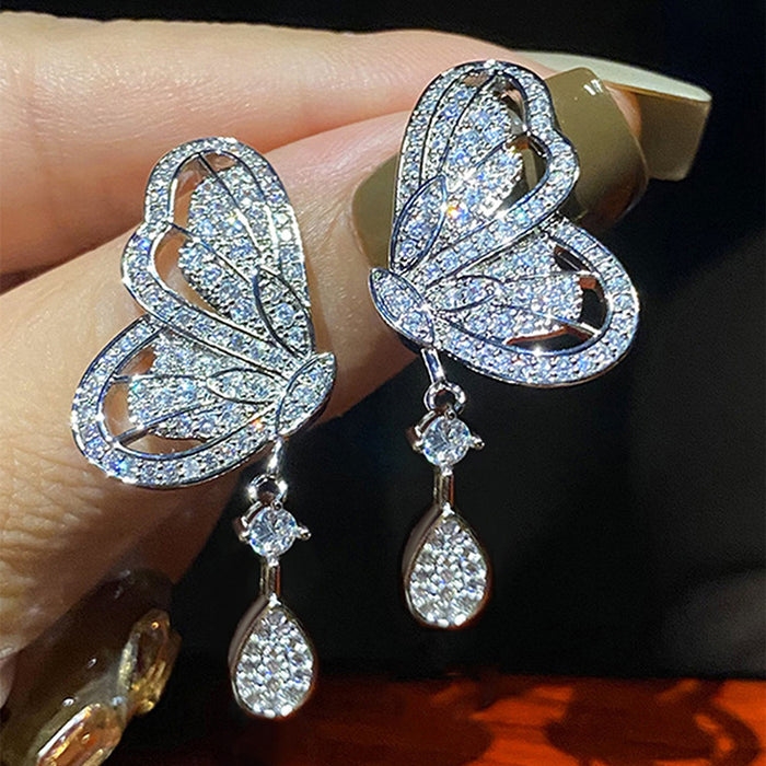 Butterfly earrings for women Micro-inlaid zircon shiny earrings