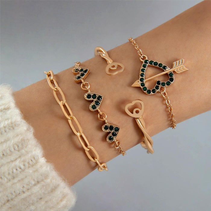 Green Gemstone Bracelet Set with Snake and Heart Design – Unique Statement Jewelry