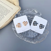 Japanese and Korean cold style retro checkerboard earrings personality 925 silver earrings - wallojewerly 
