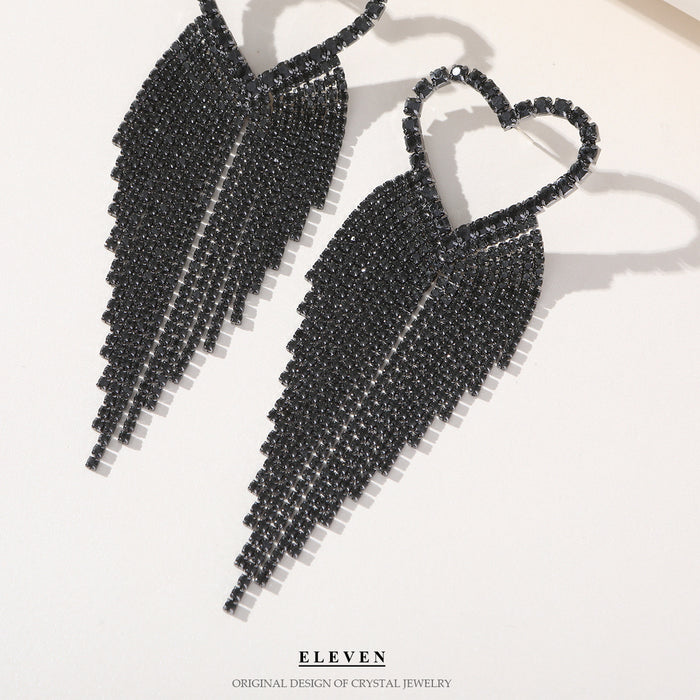 Exaggerated Rhinestone Tassel Earrings - Bold Long Dangles for a Chic Look