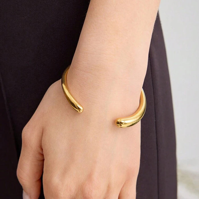 18K Gold Plated Stainless Steel Simple Open Cuff Bracelet - Cold Style Minimalist Jewelry