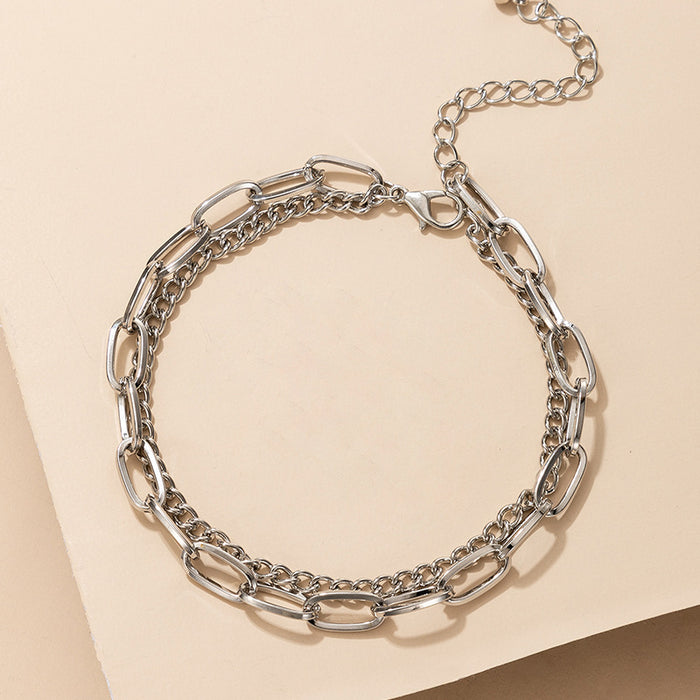 Punk Style Chain Bracelet Set with Geometric Hollow Design