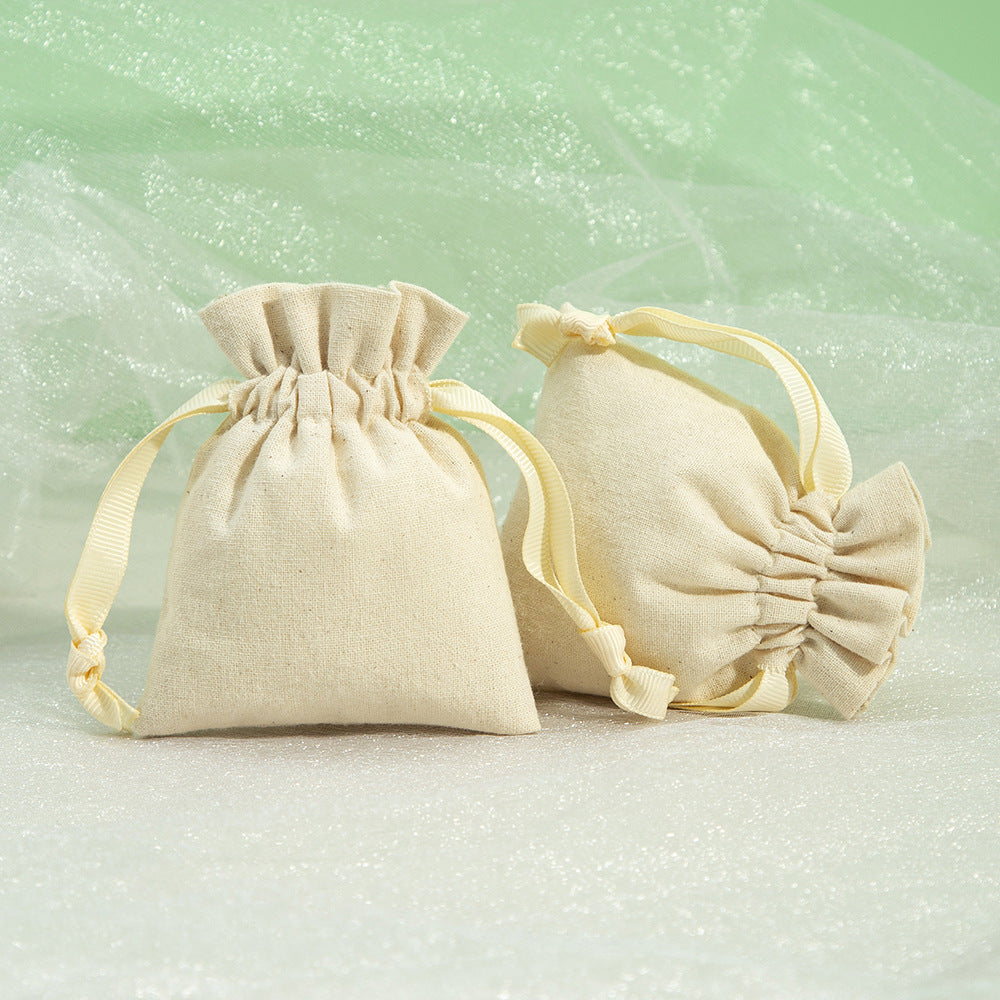 Drawstring cotton linen color wood ear ornaments storage bag - wallojewerly 