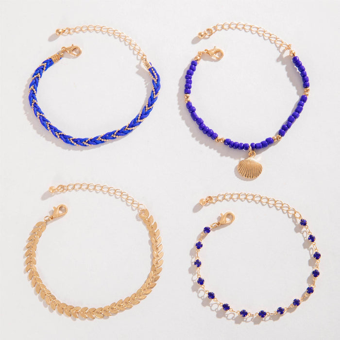 Bohemian Bead and Shell Bracelet Set - Four-Piece Ethnic Jewelry