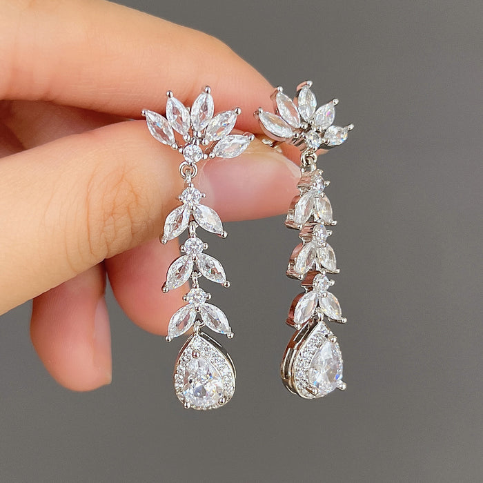 Women's tassel zircon earrings water drop geometric earrings