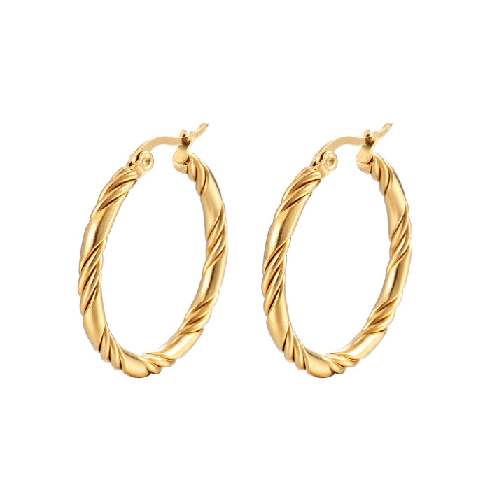 C Shape Gold Stainless Steel Simple Earrings Multi-Strand Twisted Wire Round Women's Earrings