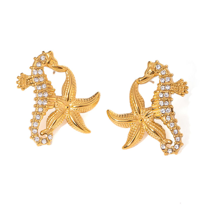 18K Gold Stainless Steel Ocean Star Earrings - High-End Titanium Steel Starfish Jewelry