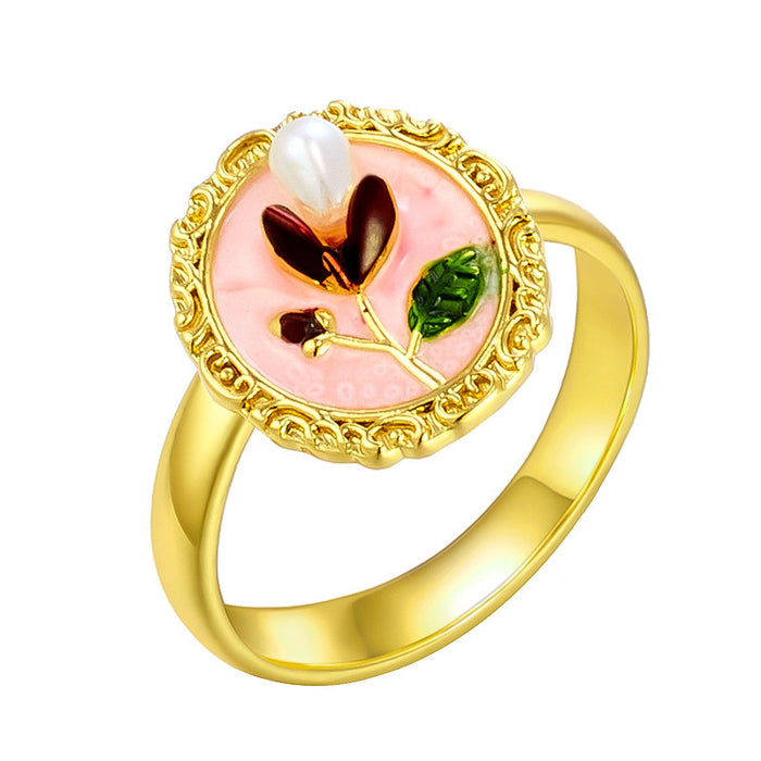 Wholesale copper micro-inlaid enamel painted drip flower open ring