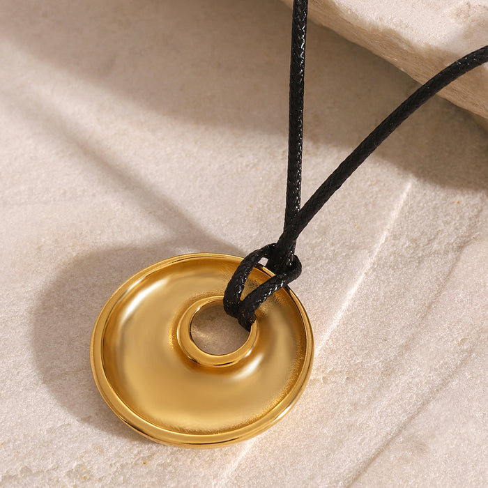 Round hollow glossy pendant necklace, stainless steel simple and versatile design