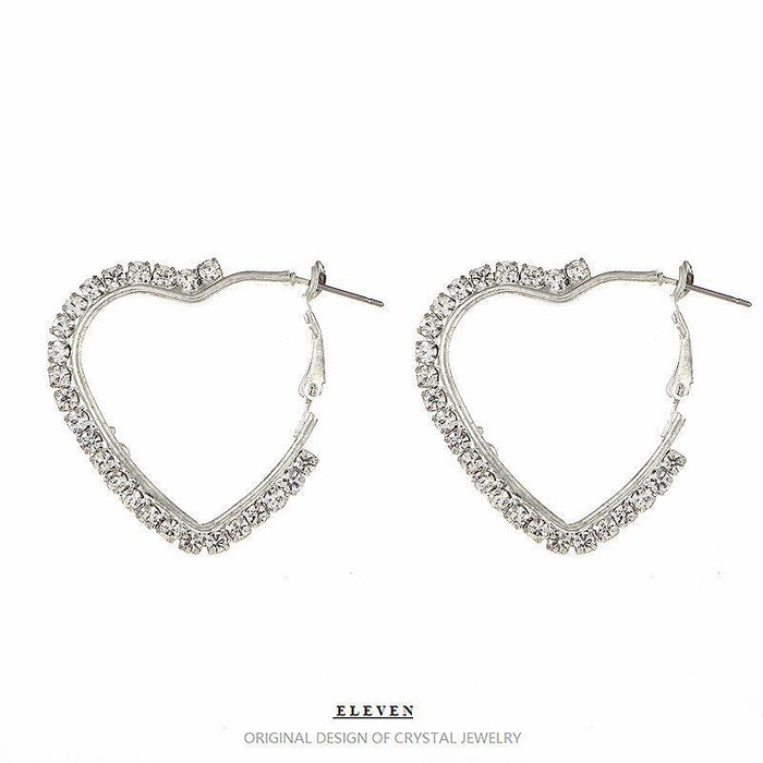 Silver Heart Hoop Earrings - Rhinestone Jewelry with a Luxury Touch