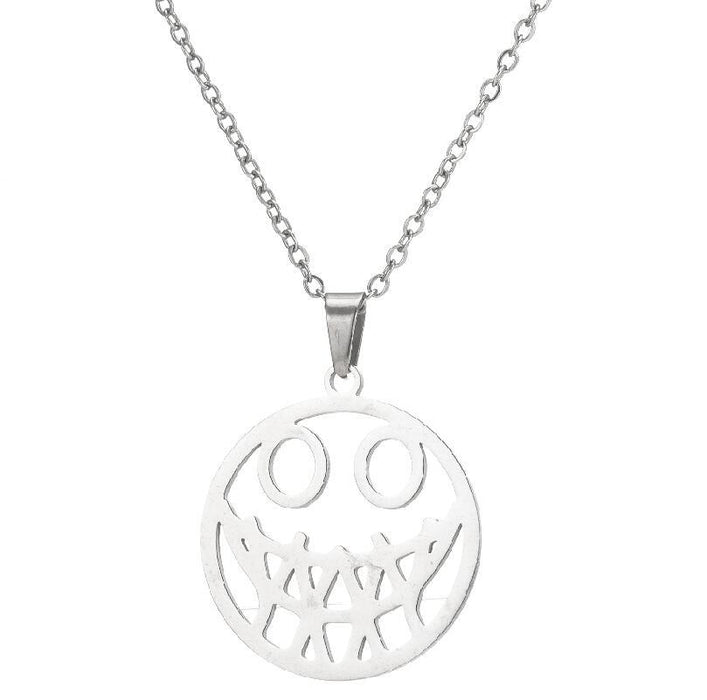 Halloween smiley ghost face necklace, geometric hollow round pendant trendy jewelry cross-border wholesale