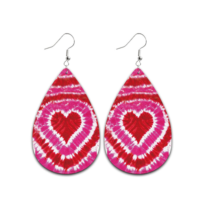 Valentine's Day Earrings - Coffee Cup Leopard Heart Tie-Dye Rainbow Design