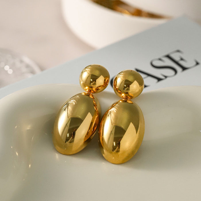 18K Gold Stainless Steel Oval Polished Earrings - Unique Geometric Titanium Steel Jewelry