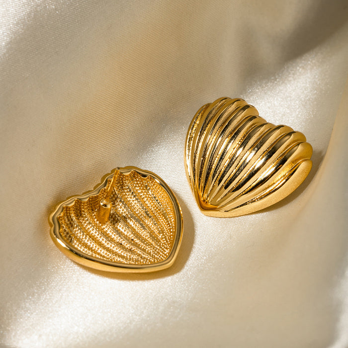 18K Gold Plated Stainless Steel Heart Stripe Earrings - Trendy Heart-Shaped Line Titanium Steel Jewelry