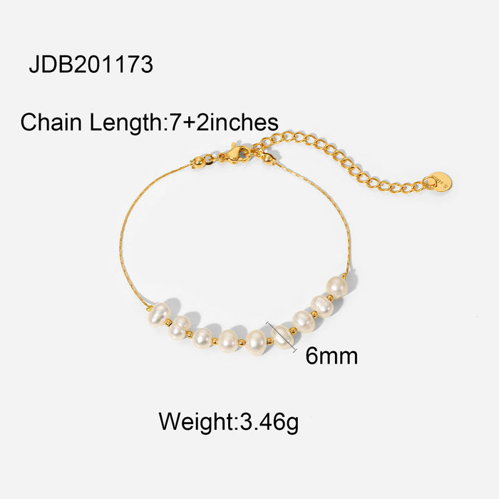 Natural Freshwater Pearl Stainless Steel Bracelet - 18K Gold Plated PVD Chain Jewelry Gift for Women