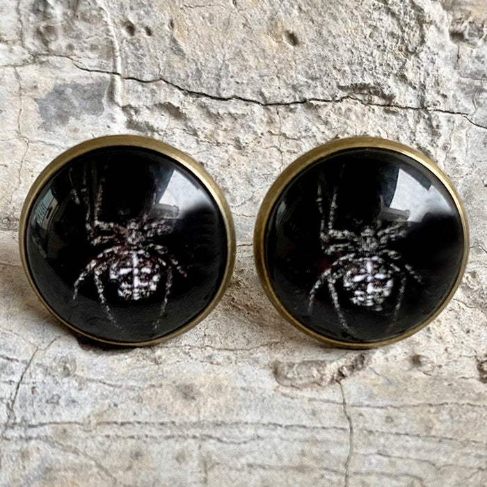 Vintage Glass Skull and Bat Stud Earrings with Halloween Gothic Style